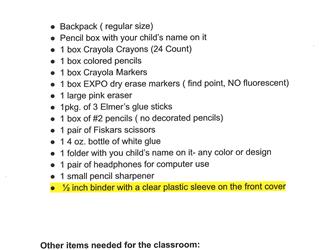 Kindergarten School Supply List 2024 2025